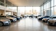 © Blur backgrounds - Modern car dealership showroom interior blurred background luxury vehicles auto dealership business commercial space automotive industry