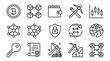 © mohan - Cryptocurrency and blockchain outline icon set for digital mining, secure wallet, trading charts, and decentralized networks