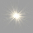© Extrastock - Golden luminous star creates brilliant sparkle with floating glitter PNG. Delicate rays spread across transparent space with magical elegance. Vector graphics.