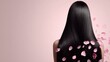 © pornsawan - Pink flower on long hair of beauty woman in studio,spring or summer concept,creative bright image for advertising products for hair,copy space,sakura,cherry blossom,Bridal hairstyle with real flowers.