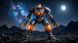 © MUHAMMAD - Giant futuristic mech robot standing on an alien desert planet surface under starry night sky