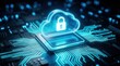 © Masque - A glowing cloud with a padlock hovers over an intricate digital circuit board for data sovereignty.