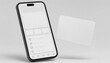 © AbdurRazzak - 3d render of a modern smartphone with a blank screen and a floating empty credit card mockup for digital payment or banking app design presentation