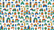 © 21graphic - Children's Colorful Building Blocks Seamless Pattern - Toy City Line Art Illustration for Education  Play