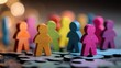 © Zarana  - Colorful wooden figures stand on puzzle pieces representing diversity and community. Teamwork concept for.