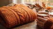 © Lari - Cozy Autumn Scene With Knitted Sweater Hot Coffee And Fall Leaves On Wooden Table