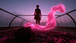 © BlackBridge Media - Woman Standing Before Glowing Pink Light Installation