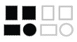 © MdGolam - Set of black silhouette and outline postage stamp shapes with various serrated edges on white background