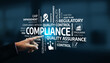 © InfiniteFlow - A hand points towards a visual representation of compliance concepts, capturing essential keywords like quality assurance, risk management, and regulatory requirements in a business setting. Tessel