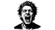 © creative png  - Black and white ink sketch of a young man screaming with an intense and angry facial expression portrait illustration