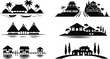 © MD SAHIDUL - Tropical and countryside house silhouettes, traditional architecture icons, coastal village illustration, modern home design, minimal black art concept