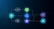 © fitria - Digital workflow automation concept with interconnected icons representing tasks and data flow.