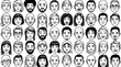 © Mahmudur - Diverse headshots collection, black and white vector illustration.