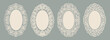 © KPstudio - Lace doily frame set with rose floral shapes. Oval whimsical paper lace in crochet style with decorative borders. Vector whimsy botanical silhouettes, squiggle shapes for scrapbooking, wedding collage
