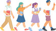 © MDMAZADUR - Flat vector illustration of a diverse group of college students walking together while carrying books and talking