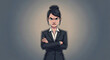 © Mirivox - Cartoon depiction of a stern woman in a suit, arms crossed, conveying displeasure or authority, symbolizing a business context or a negative emotion, suitable for professional themes