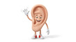 © troxxx - Animated human ear character with a friendly face happily waving hello, symbolizing sound and hearing