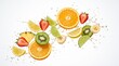 © Its_RDP - Sliced fresh fruit suspended mid-air with refreshing juice splashes on a white background