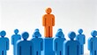 © cong - 3D Render Orange Business Leader Figure Standing Above Blue Team Crowd for Leadership and Team Management Concept