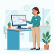 © Vina - Woman managing calendar on computer in office, representing time management, planning, and scheduling.