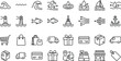 © rehna - Set of linear icons featuring nautical elements, sea waves, shopping, and logistics vector illustration