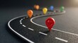 © tanin - Colorful markers on a winding road path illustrating journey progress and future goals.