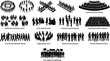 © Hello World - Set of black silhouettes representing diverse human crowd groups, business networking, and public gatherings