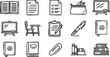 © Jawad - Set of hand drawn school and education icons including books stationery and classroom furniture on white background