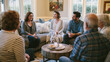 © Visual Studio - Cozy Social Gathering in Modern Living Room: Adults Engaging in Conversation and Bonding