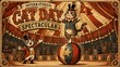 © SSS Studio - Vintage Circus Cat Performing Ball Balancing Trick Banner for International Cat Day Spectacular Generative AI