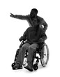 © Pixel-Shot - Silhouette of young woman in wheelchair and man pointing at something on white background