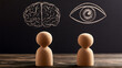 © Audrey - Wooden figures directed toward the chalkboard, featuring a brain and an eye, represent thought and perception.