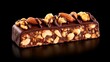 © InfiniteStudio - Gourmet protein energy bar covered in dark chocolate with nuts and cocoa drizzle on black background Generative AI