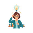 © re - Woman with glasses having a bright idea at desk.