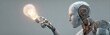 © mryanfahrudin1 - Artificial intelligence robot with bright glowing lightbulb innovation concept futuristic scene