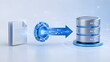 © Ahmed - Enterprise data processing architecture showing automated document transfer through mechanical gear into secure cloud database server