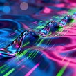 © Valerii - Liquid Mercury Cyber Stream: Neon Data Waves on Silk