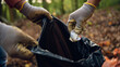 © Анна Ясониди - Person collecting trash in black bag while cleaning in the forest