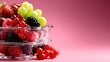 © Larisa AI - A colorful arrangement of fresh fruits, including berries and grapes, stacked in clear containers, showcases healthy eating and vibrant colors, enticing viewers with freshness.