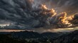 © XZIG IOVANS PRATAMA  - Dramatic sunset storm clouds over mountainous landscape with golden light hitting dark rain clouds and wilderness terrain