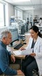 © Desi - Doctor Consulting With Senior Patient Discussing Medical Records In Modern Clinic