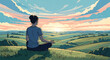 © Ideate Design 028 - Person meditating in a peaceful field at sunset