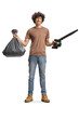 © Ljupco Smokovski - Young man holding a garbage bag and a leaf blower