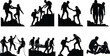 © MDFARIDUL - Teamwork and mountain rescue silhouette vector collection featuring hikers assisting each other in outdoor survival situations