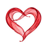 Translucent red juice fluid swirl in heart shape, liquid transparency optics isolated on transparent background