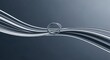 © Faizal - Abstract 3D render featuring metallic chrome curved lines and smooth wavy silver tubes flowing horizontally across a dark blue gradient background with a central reflective metal ring element.