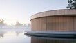© id512 - Modern lakeside retreat with curved wooden facade for wellness tourism and luxury hospitality marketing