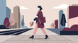 © veronika - Stylish Professional Woman Walking Confidently on a City Sidewalk During Urban Commute Illustration