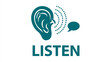 © Julia - Minimal teal ear icon with dotted sound waves and speech bubble illustration on bright white background for listening