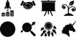 © Tanne - Set of black startup business icons featuring rocket launch handshake presentation board money plant and unicorn symbols